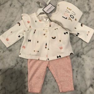 Carters 3 Piece Baby Girls Set Preemie